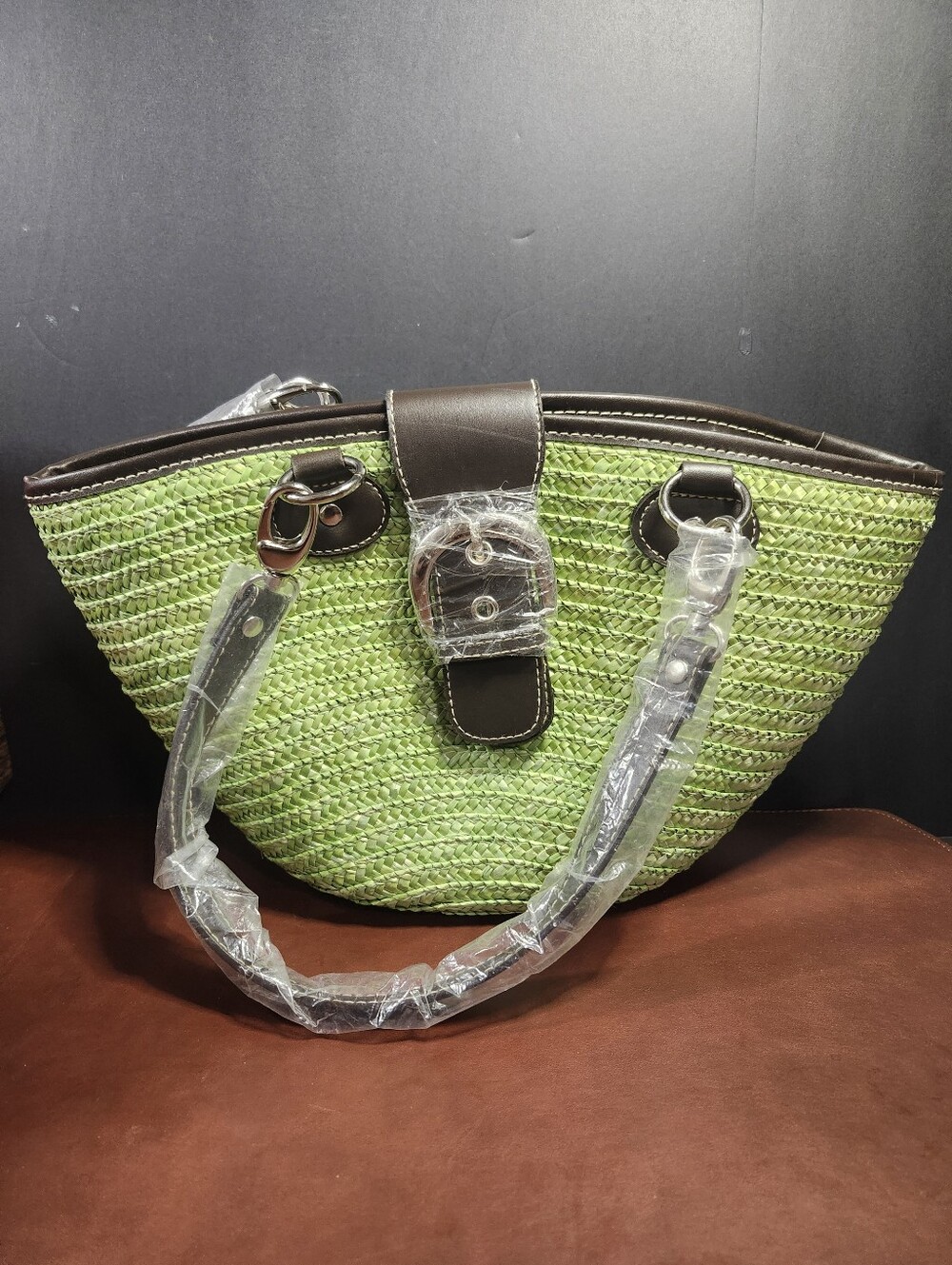 vintage St. John's Bay woven straw shoulder bag.